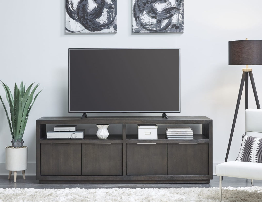 Oxford Solid Wood 74 inch Media Console in Basalt Grey
