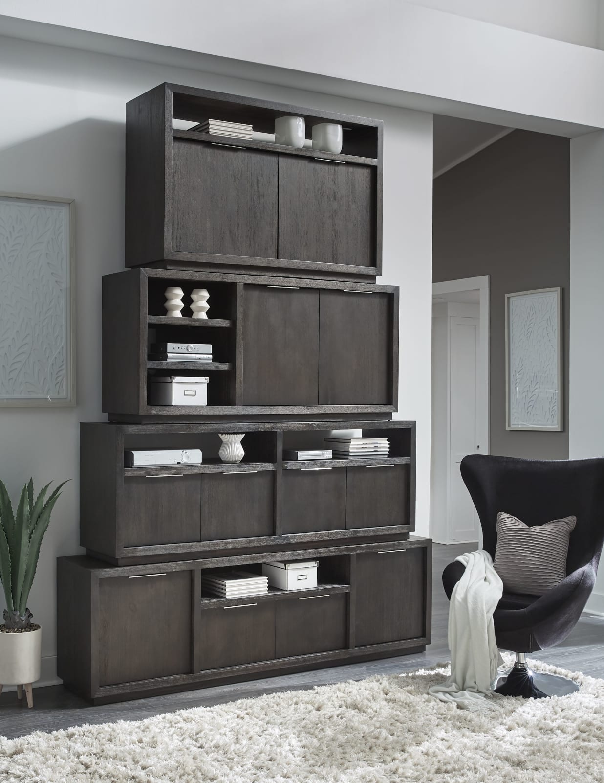 Oxford Solid Wood 74 inch Media Console in Basalt Grey – view 2
