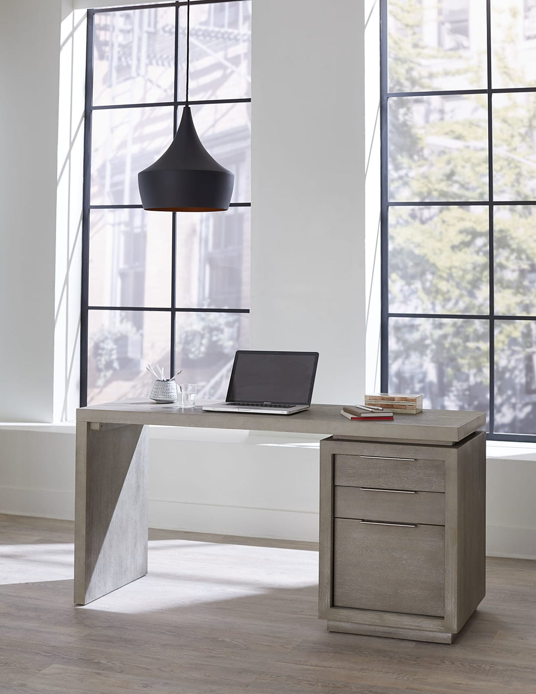 Oxford Three-Drawer Single Pedestal Desk in Mineral