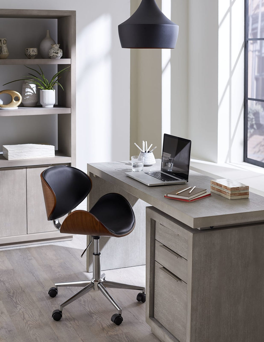 Oxford Three-Drawer Single Pedestal Desk in Mineral – view 3