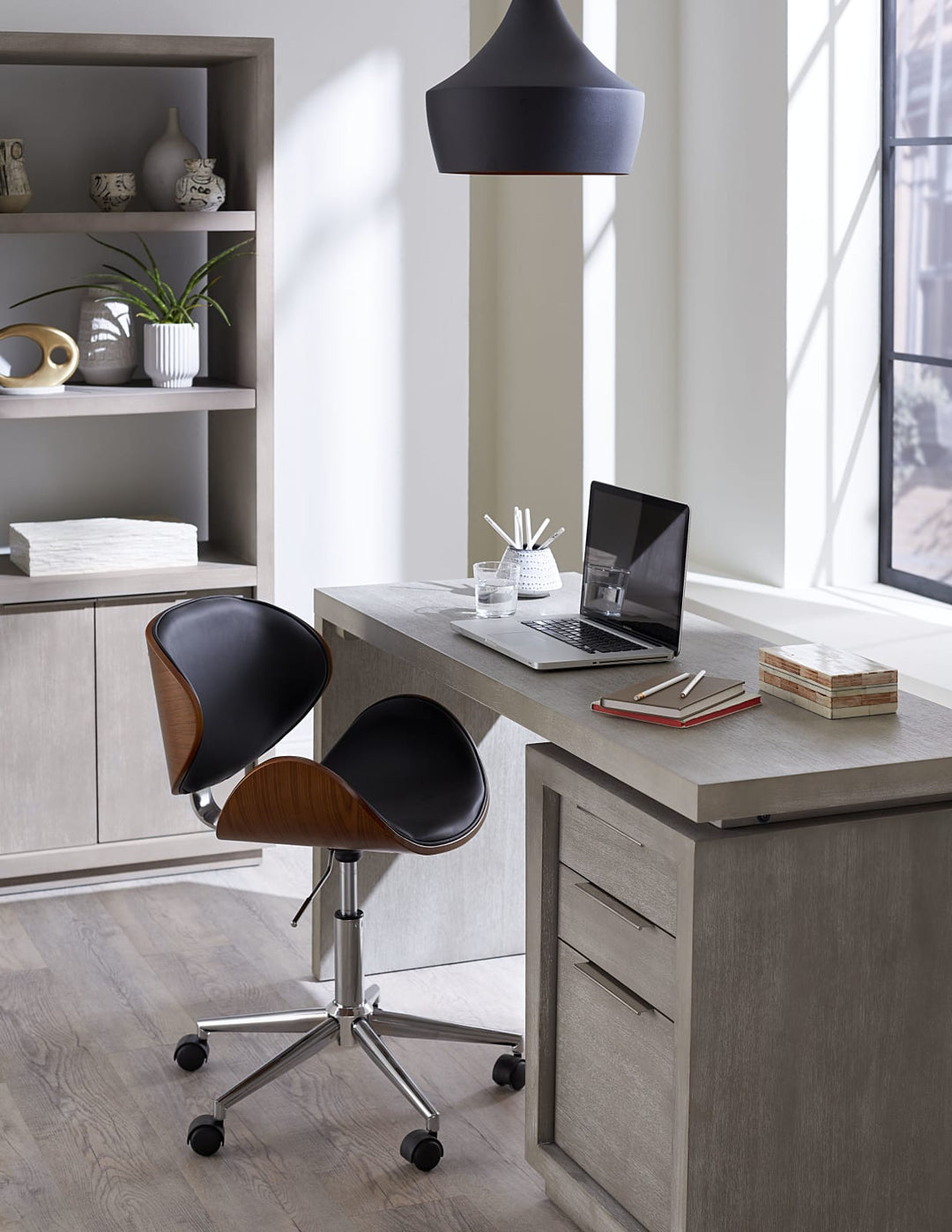 Oxford Three-Drawer Single Pedestal Desk in Mineral – view 3