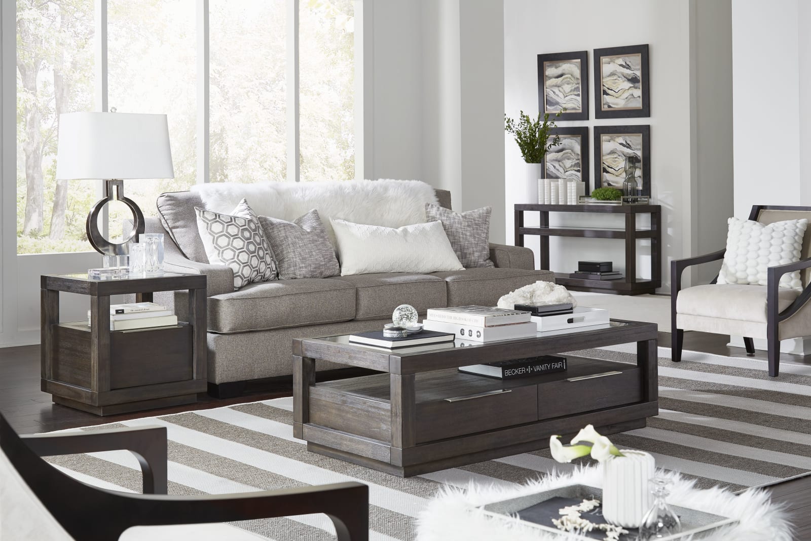Oxford Two Drawer Rectangular Coffee Table in Basalt Grey – view 2