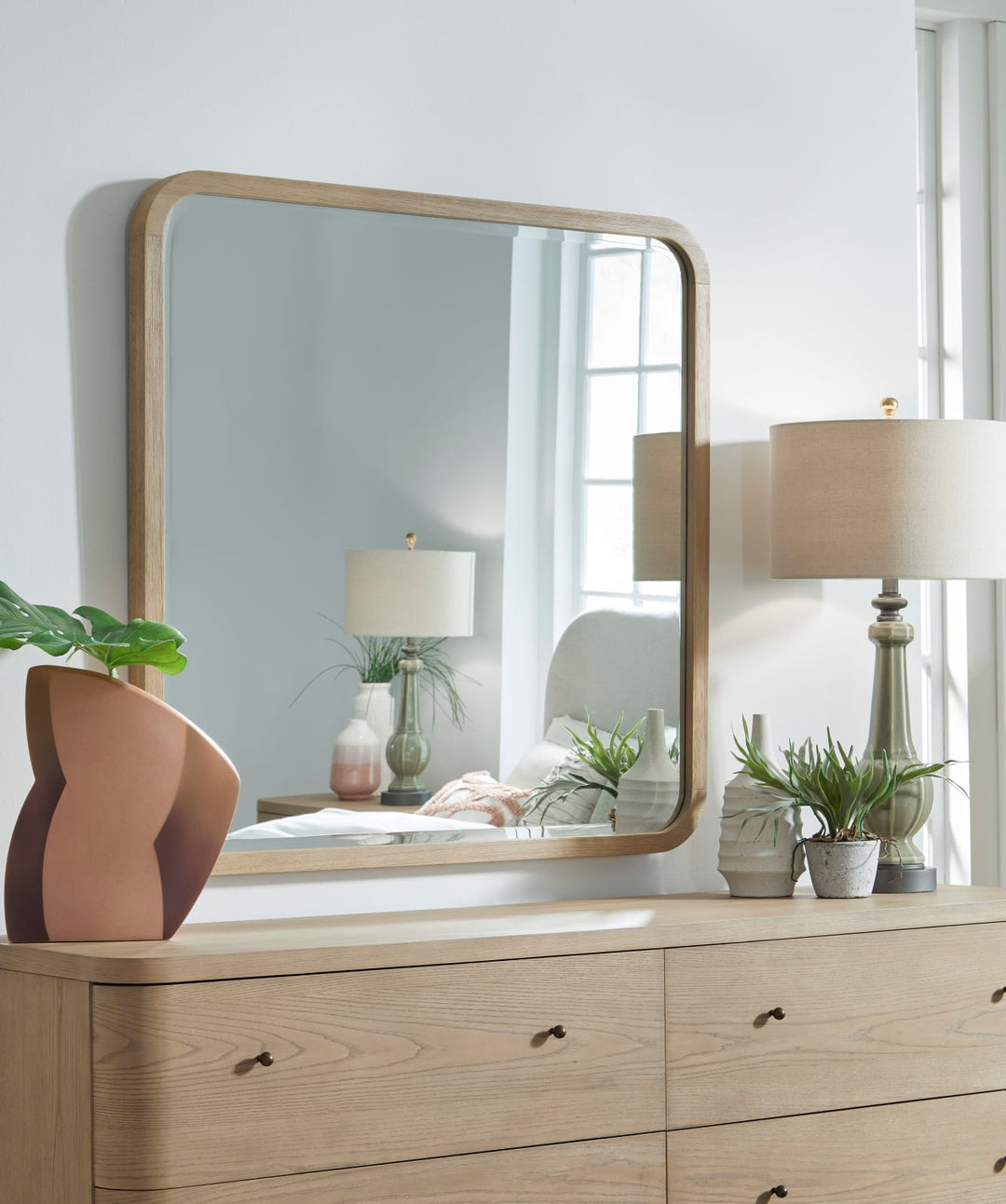 Penny Beveled Glass Wall or Dresser Mirror in Buff Cream