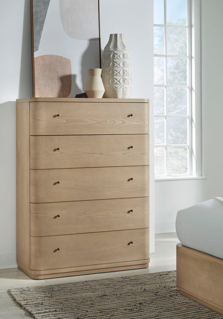 Penny Five Drawer White Ash Chest in Buff Cream