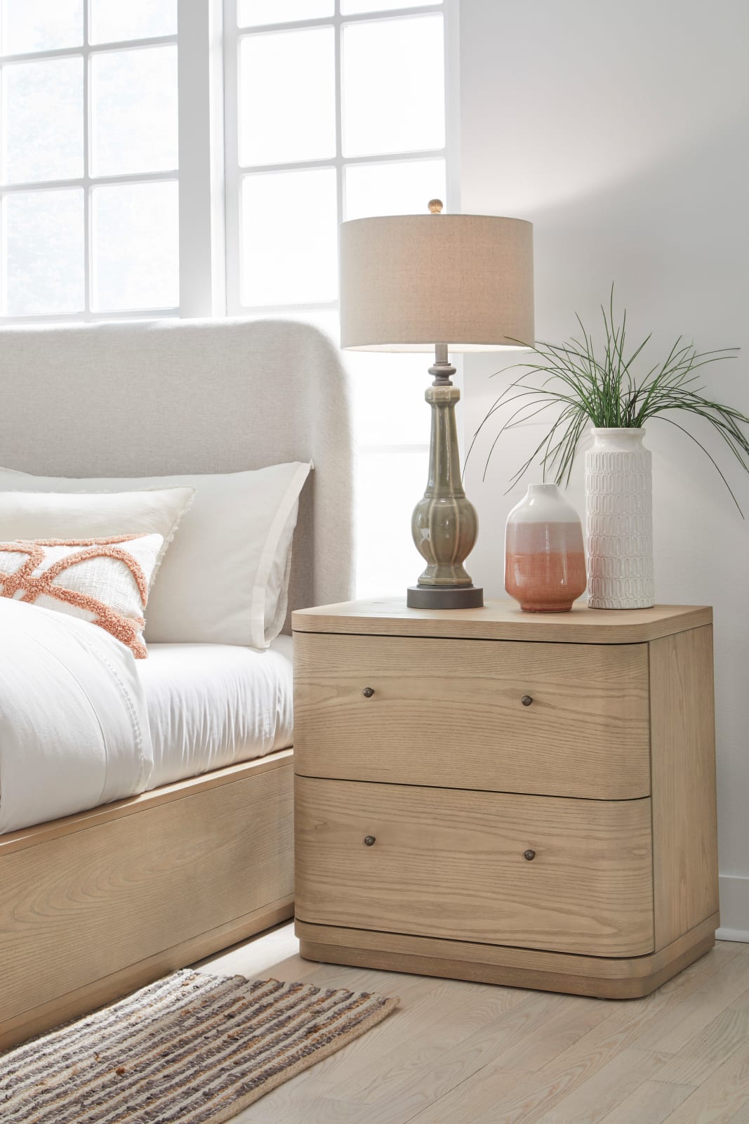 Penny Two Drawer White Ash Nightstand in Buff Cream