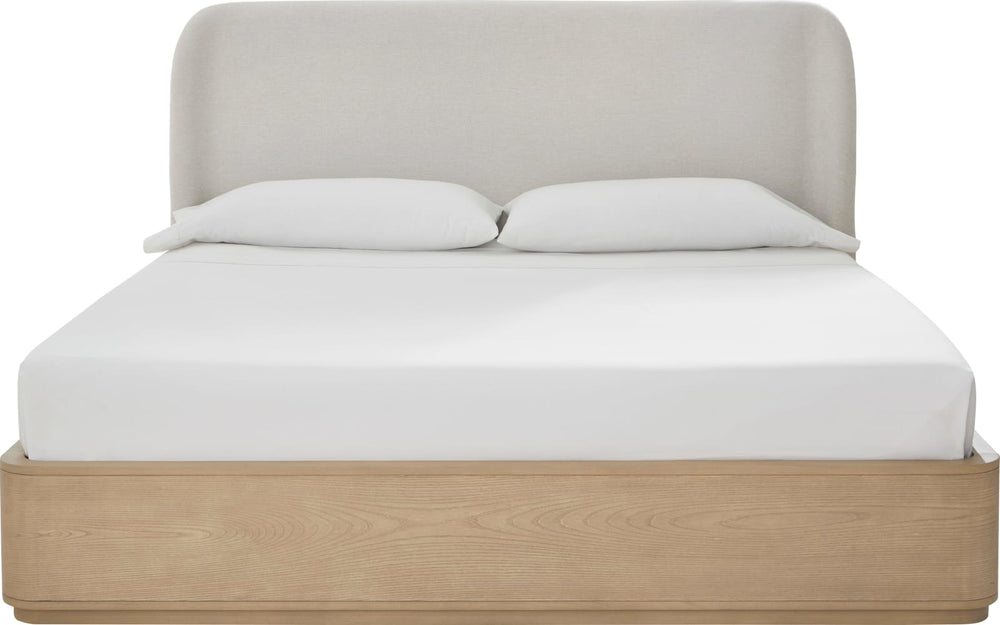 Penny Queen-size Linen Upholstered Platform Bed in Buff Cream Oak – view 3