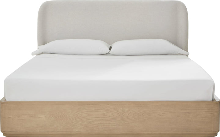 Penny Full-size Linen Upholstered Platform Bed in Buff Cream Oak – view 3