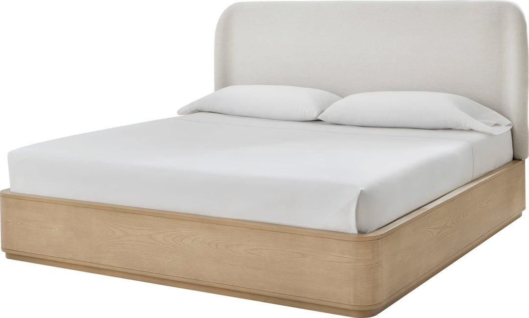 Penny King-size Linen Upholstered Platform Bed in Buff Cream Oak – view 4