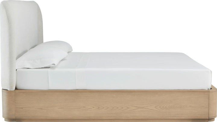 Penny Full-size Linen Upholstered Platform Bed in Buff Cream Oak – view 5