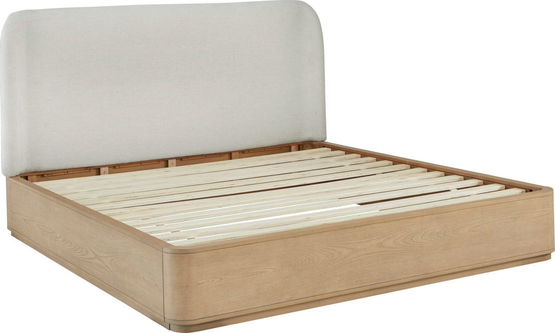 Penny King-size Linen Upholstered Platform Bed in Buff Cream Oak – view 6
