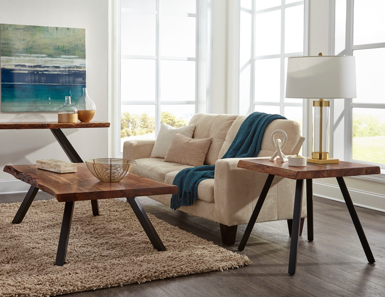 Reese Live Edge Solid Wood Metal Leg Coffee Table in Natural Acacia – view 2