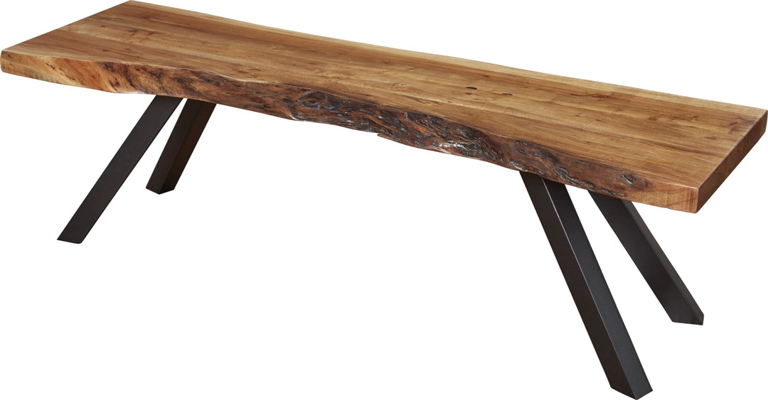 Reese Live Edge Solid Wood Metal Leg Dining Bench in Natural Acacia – view 3