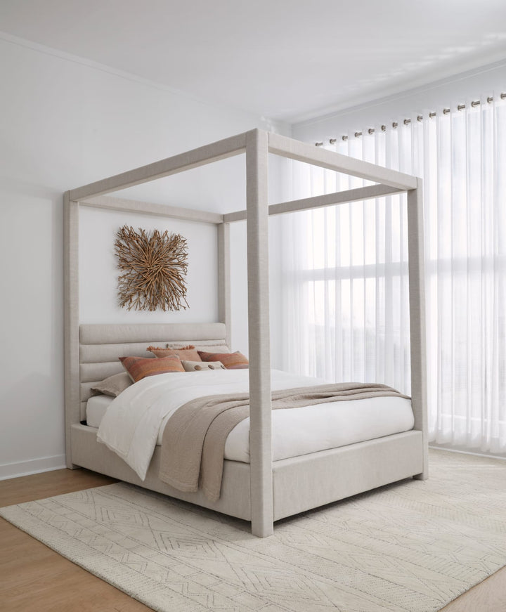 Rockford Full-size Upholstered Canopy Bed in Turtle Dove Linen – view 3