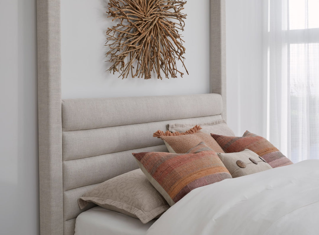 Rockford Queen-size Upholstered Canopy Bed in Turtle Dove Linen – view 4