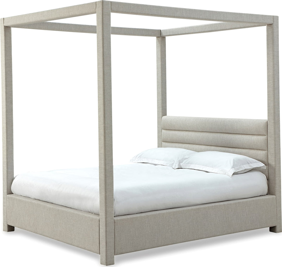 Rockford Queen-size Upholstered Canopy Bed in Turtle Dove Linen – view 5