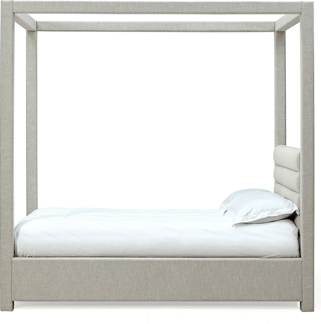 Rockford California King-size Upholstered Canopy Bed in Turtle Dove Linen – view 7