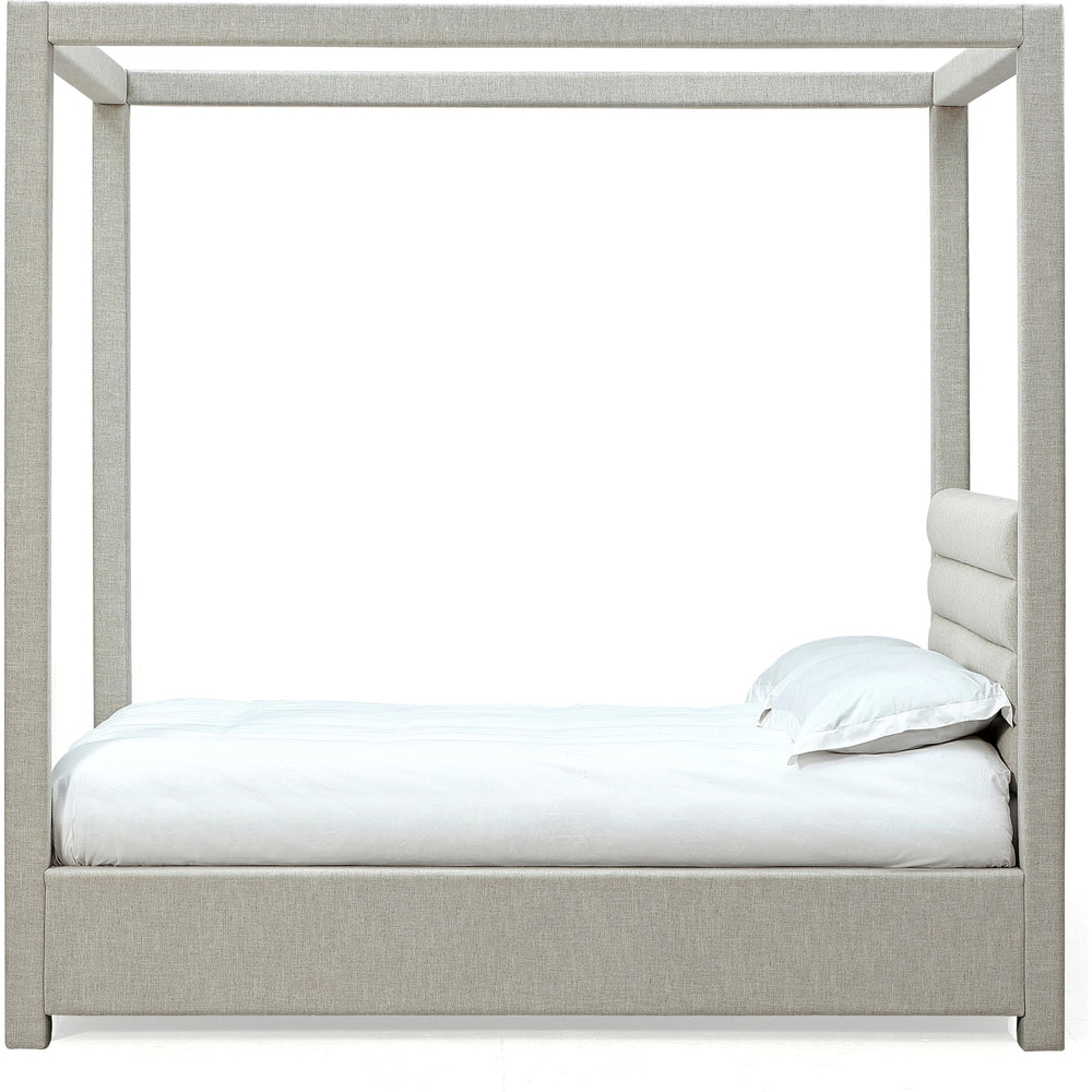 Rockford California King Upholstered Canopy Bed in Turtle Dove Linen