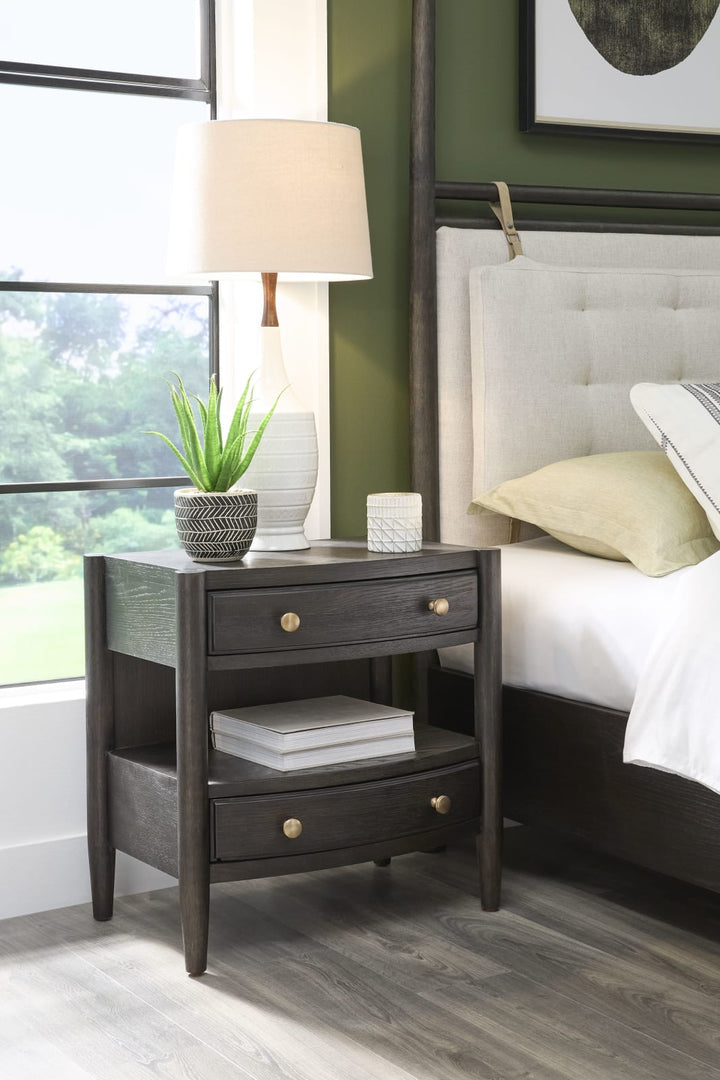Rockport Two Drawer One Shelf Oak Wood Nightstand in Yin