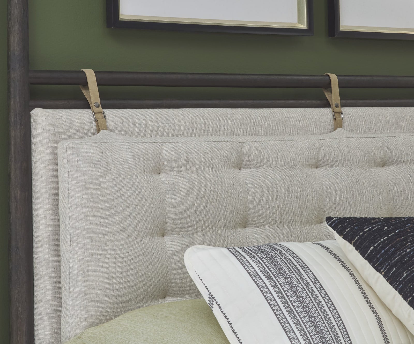 Rockport Upholstered Full-size Poster Bed in Yin and Turtle Dove Linen – view 2