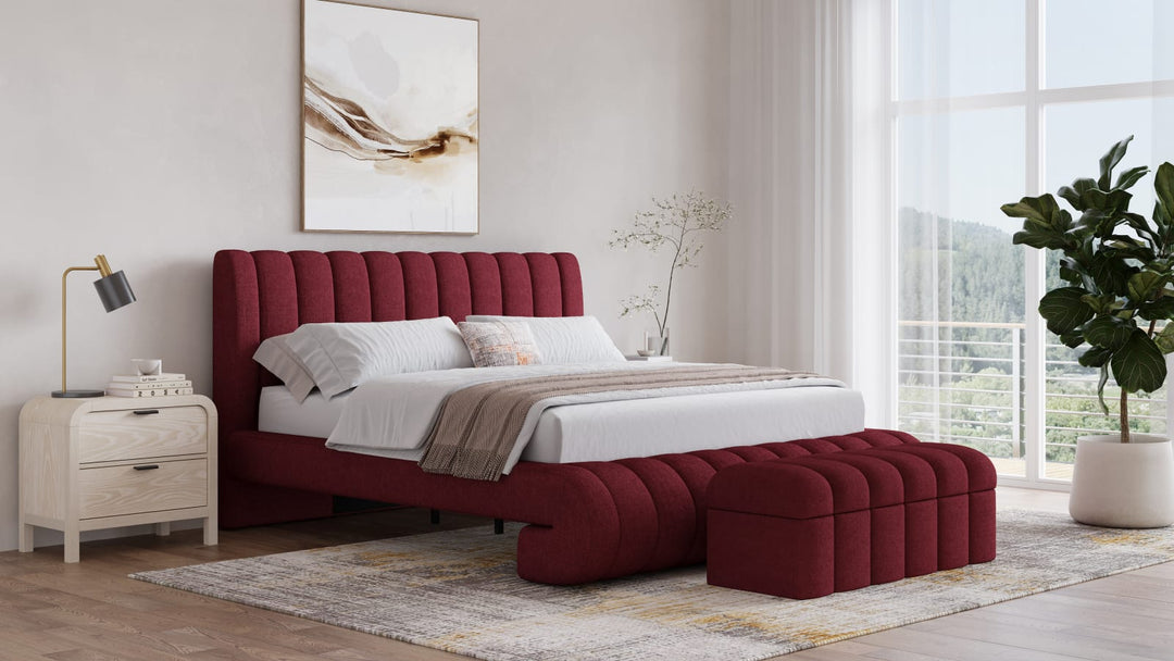 Savage Queen-size Maximalist Upholstered Bed in Ruby Chenille