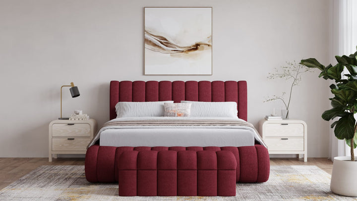 Savage Queen-size Maximalist Upholstered Bed in Ruby Chenille – view 3
