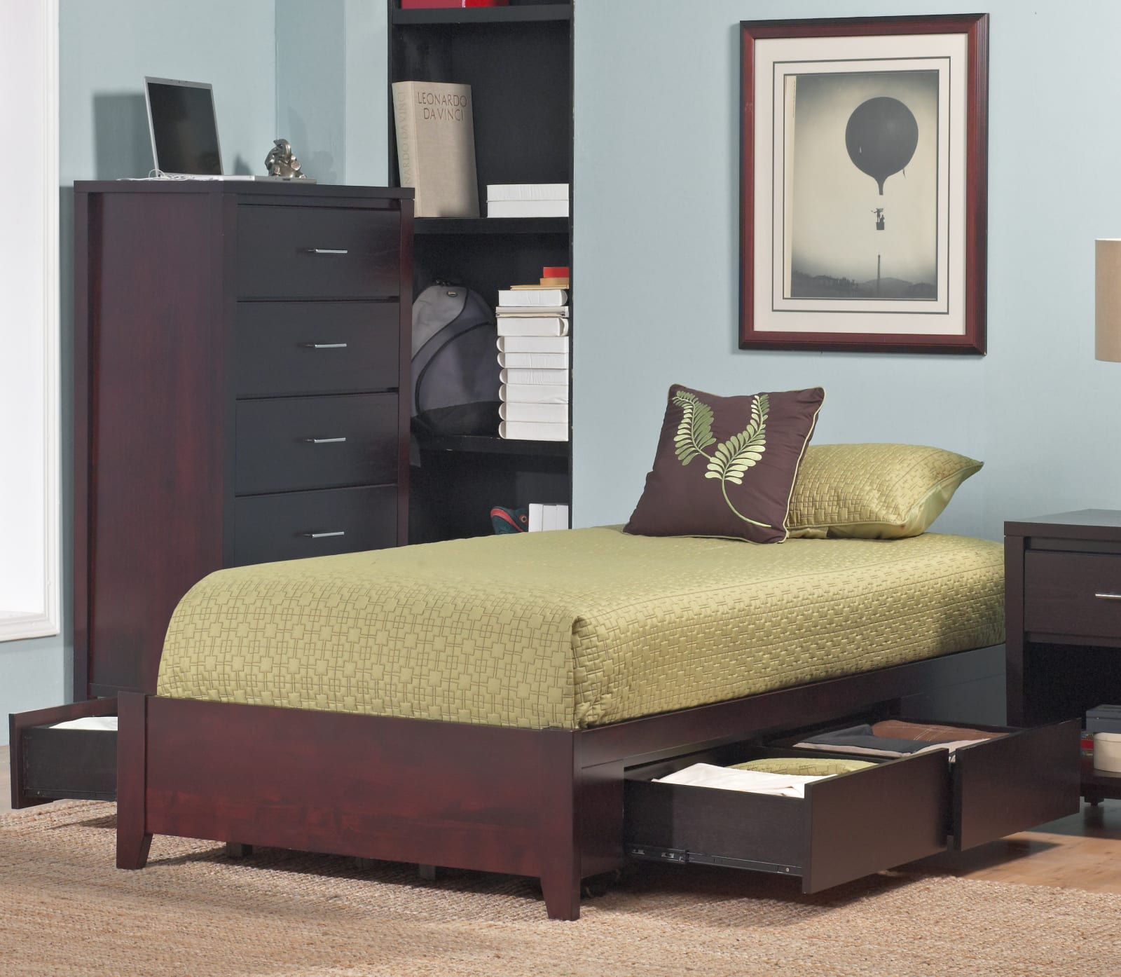 Simple Queen-size Platform Storage Bed in Espresso – view 2
