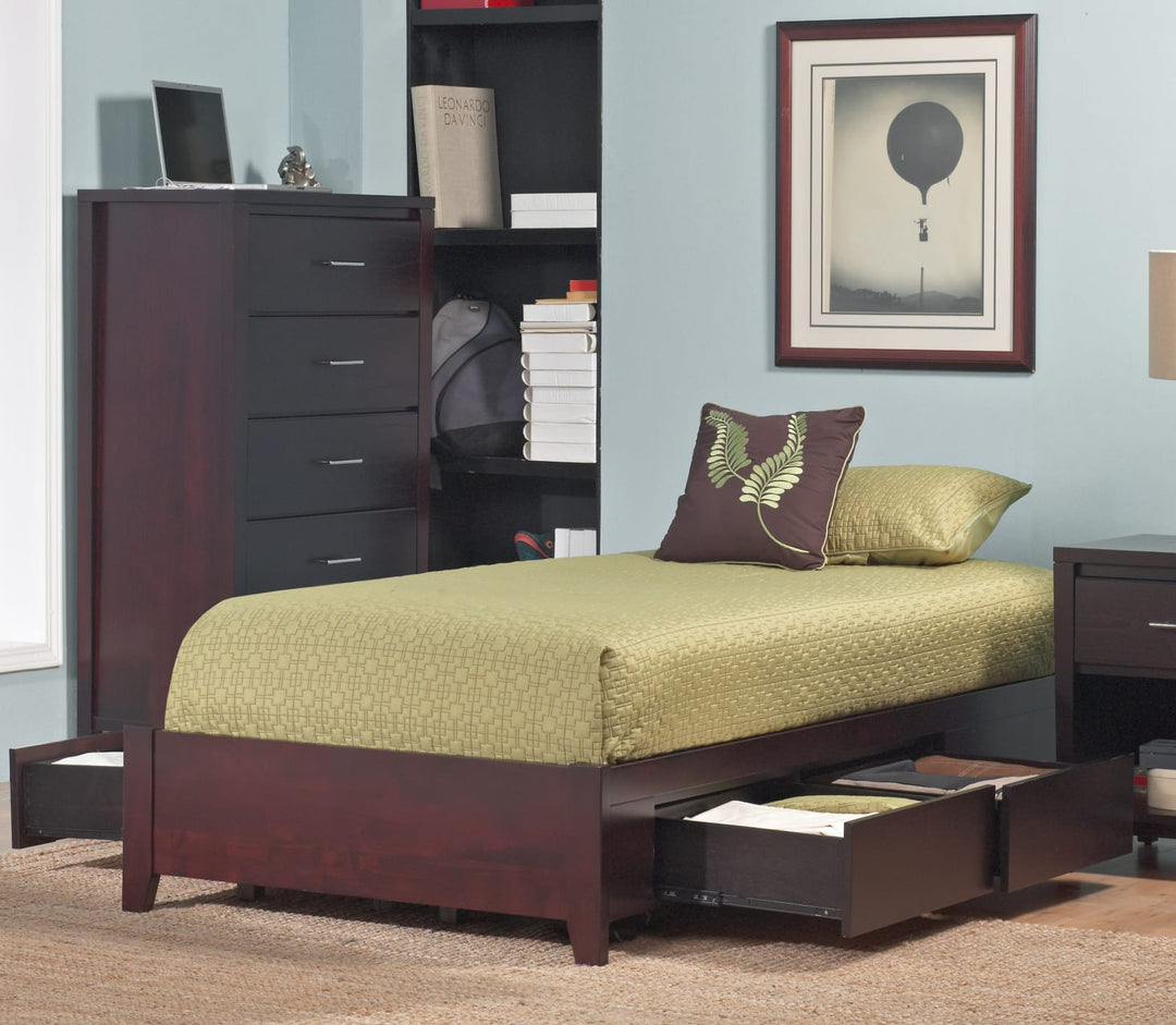 Simple Queen-size Platform Storage Bed in Espresso – view 2