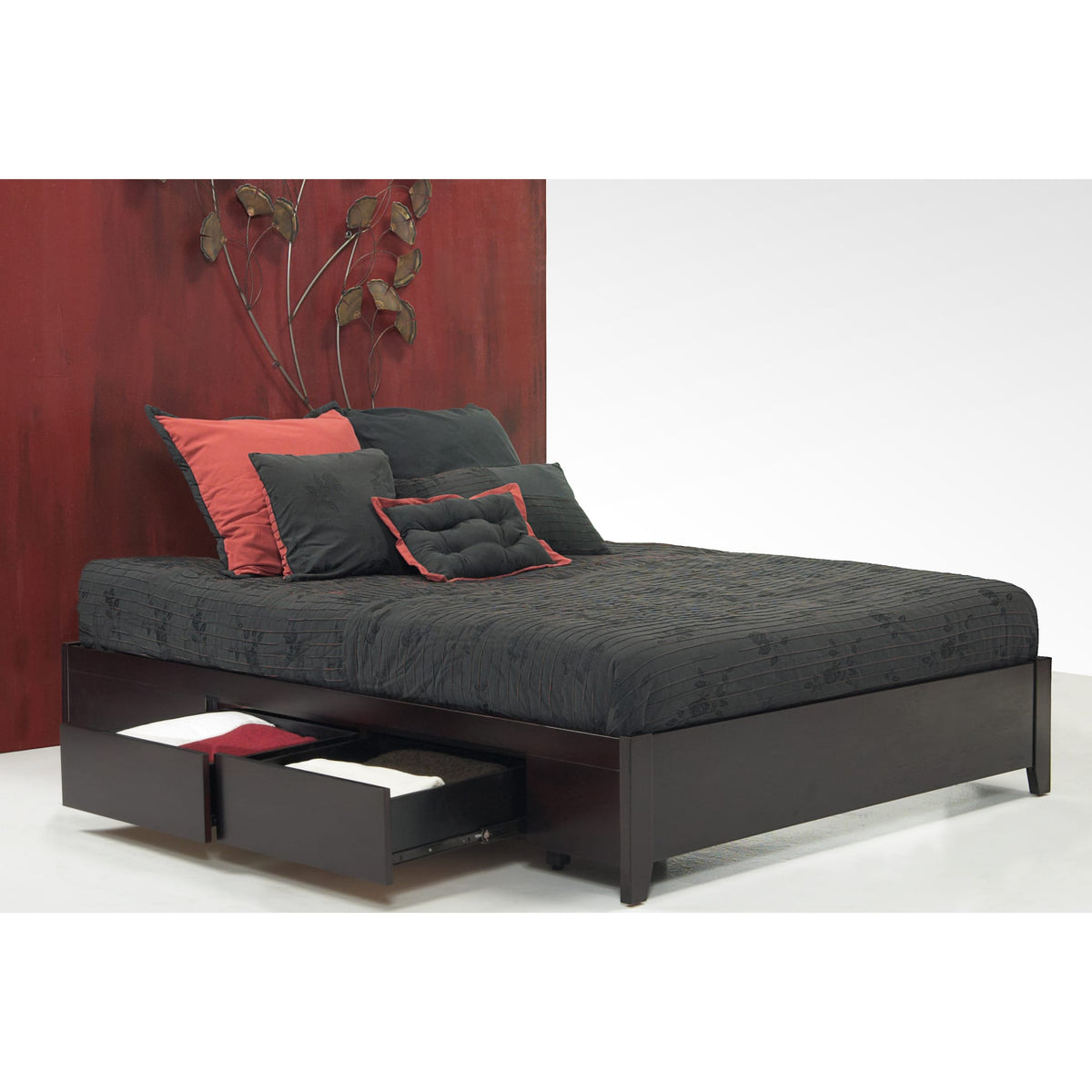 Simple Full Wood Storage Bed in Espresso