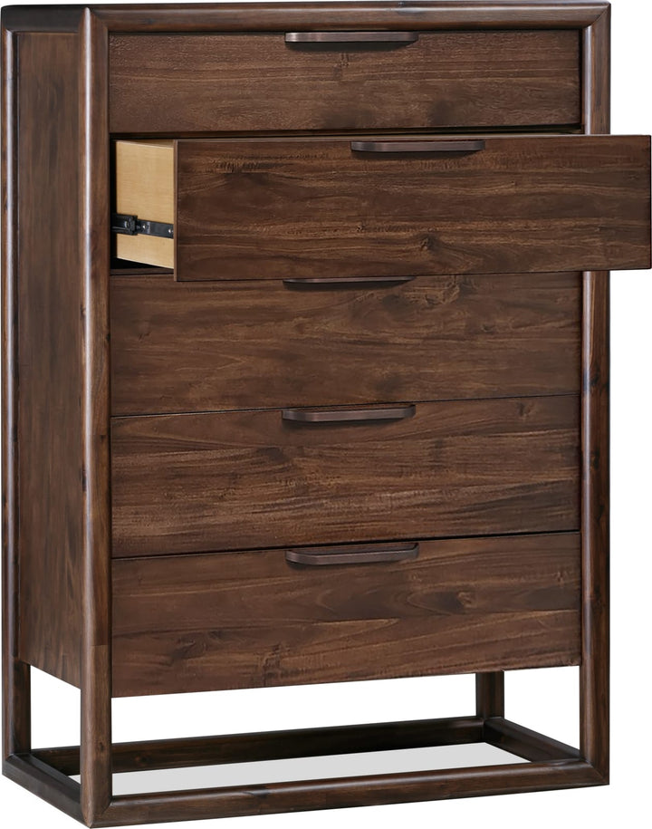 Sol Five Drawer Acacia Wood Chest in Brown Spice – view 4