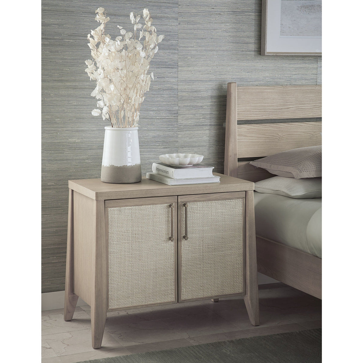 Sumire Two Door Ash Wood Bachelor Chest in Ginger and Natural Grasscloth