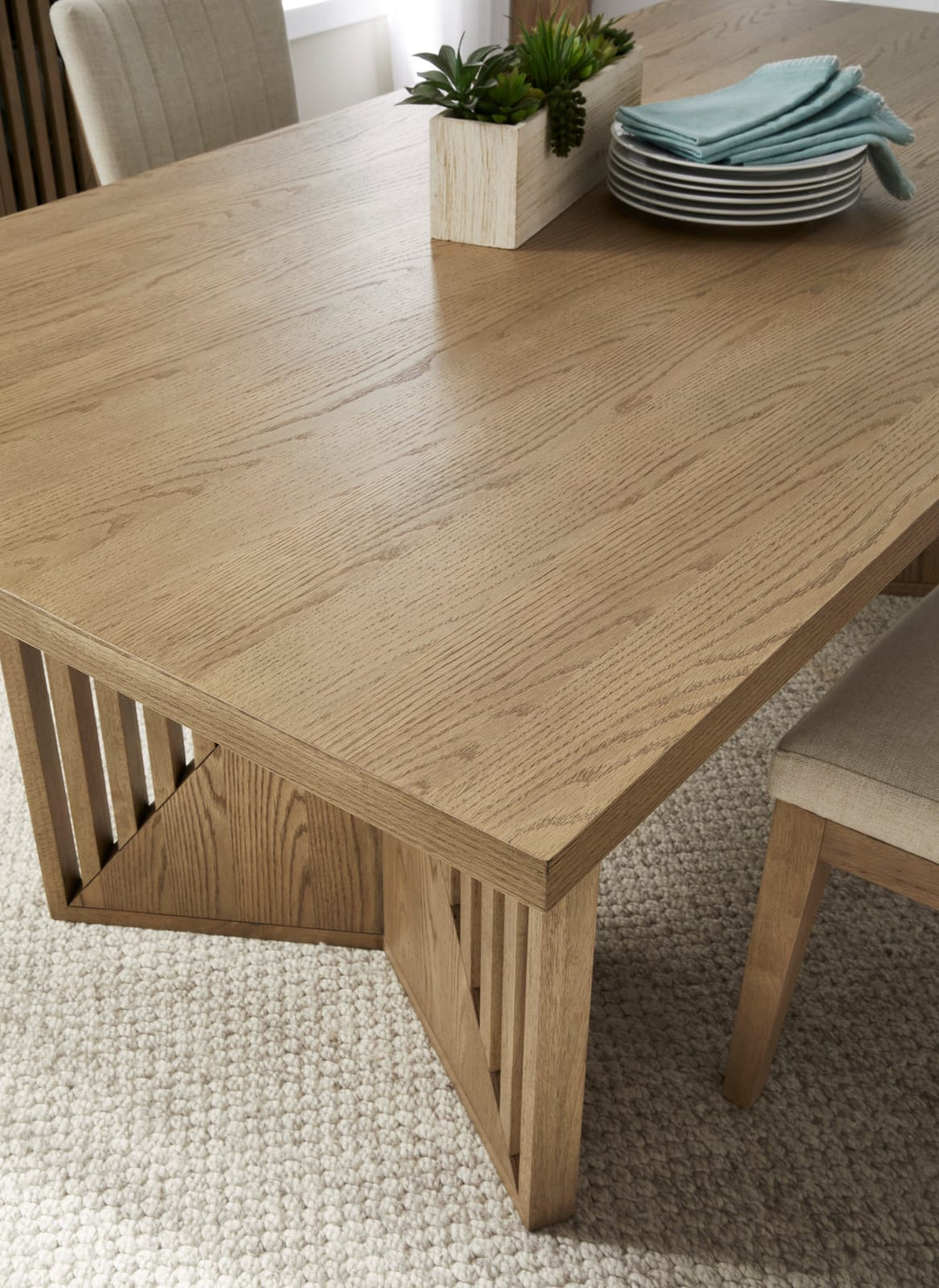 Sumner Double Pedestal Oak Dining Table in Natural – view 2