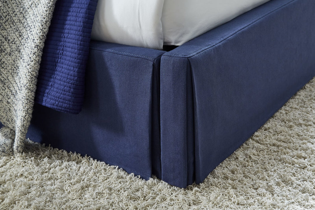Sur California King-Size Upholstered Skirted Storage Panel Bed in Navy – view 3