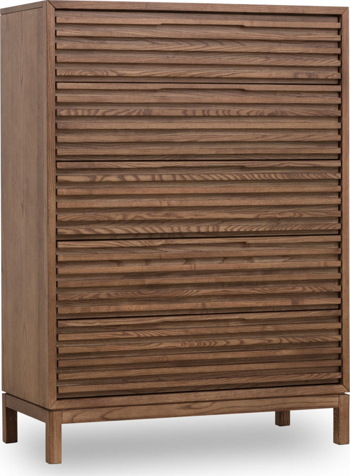 Tanner Five Drawer Ash Wood Chest in Roux – view 3