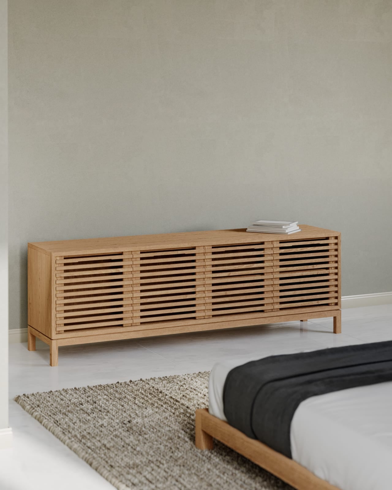 Tanner Four Door Solid Ash Media Console in Flaxen