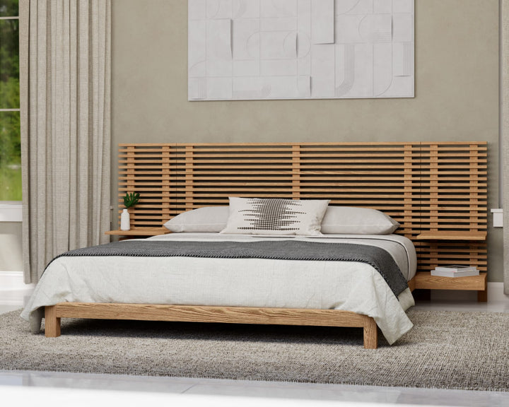 Tanner Queen-size Solid Ash Wall Bed with Integrated Nightstands in Flaxen