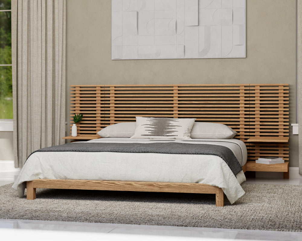 Tanner Full-size Solid Ash Wall Bed with Integrated Nightstands in Flaxen