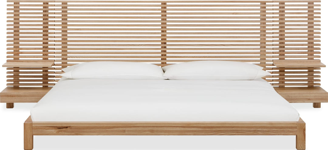 Tanner California King-size Solid Ash Wall Bed with Integrated Nightstands in Flaxen – view 2