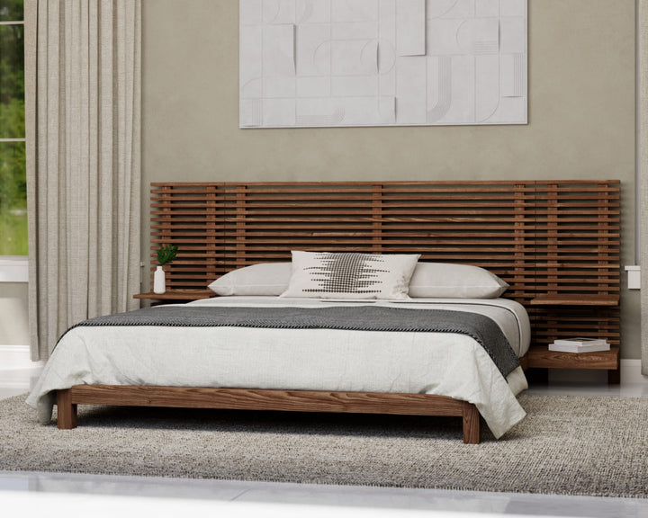 Tanner California King-size Solid Ash Wall Bed with Integrated Nightstands in Roux