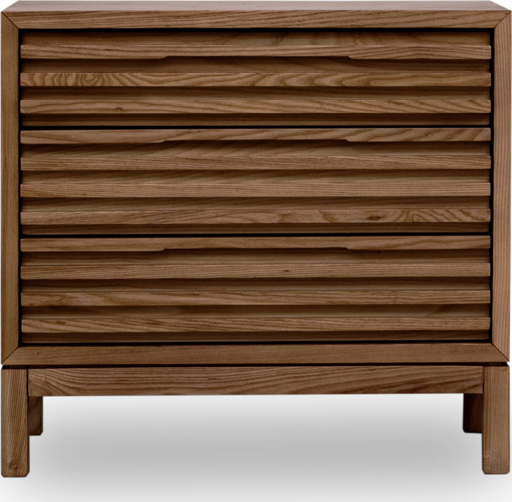 Tanner Three Drawer Ash Wood Nightstand in Roux – view 2