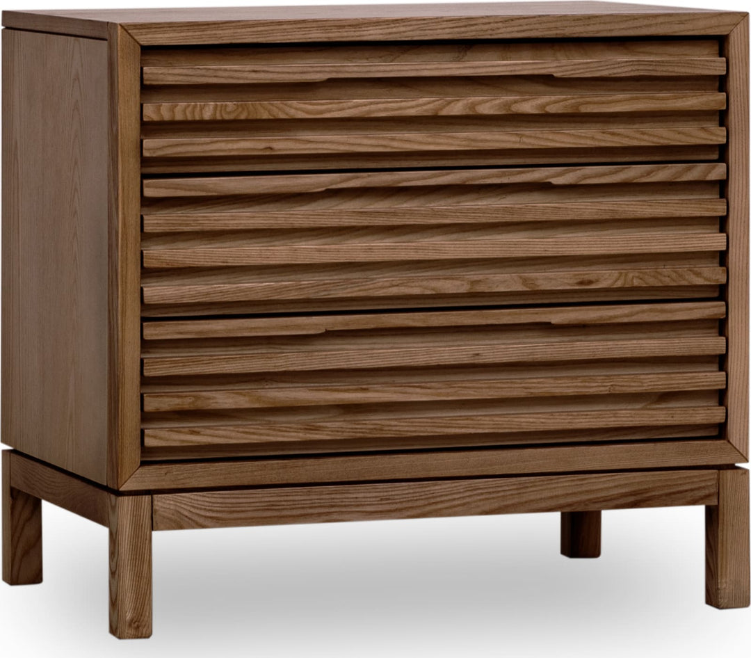 Tanner Three Drawer Ash Wood Nightstand in Roux – view 3