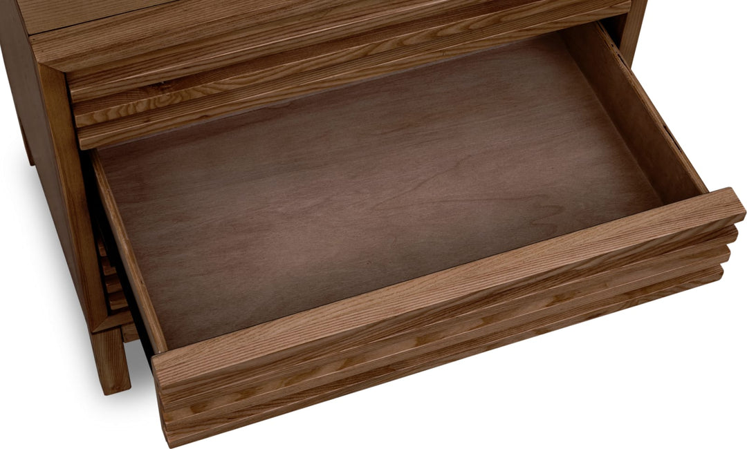 Tanner Three Drawer Ash Wood Nightstand in Roux – view 5