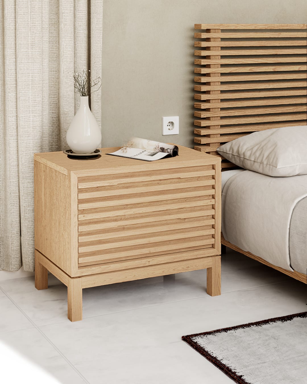 Tanner Two Drawer Ash Wood Nightstand in Flaxen – view 2