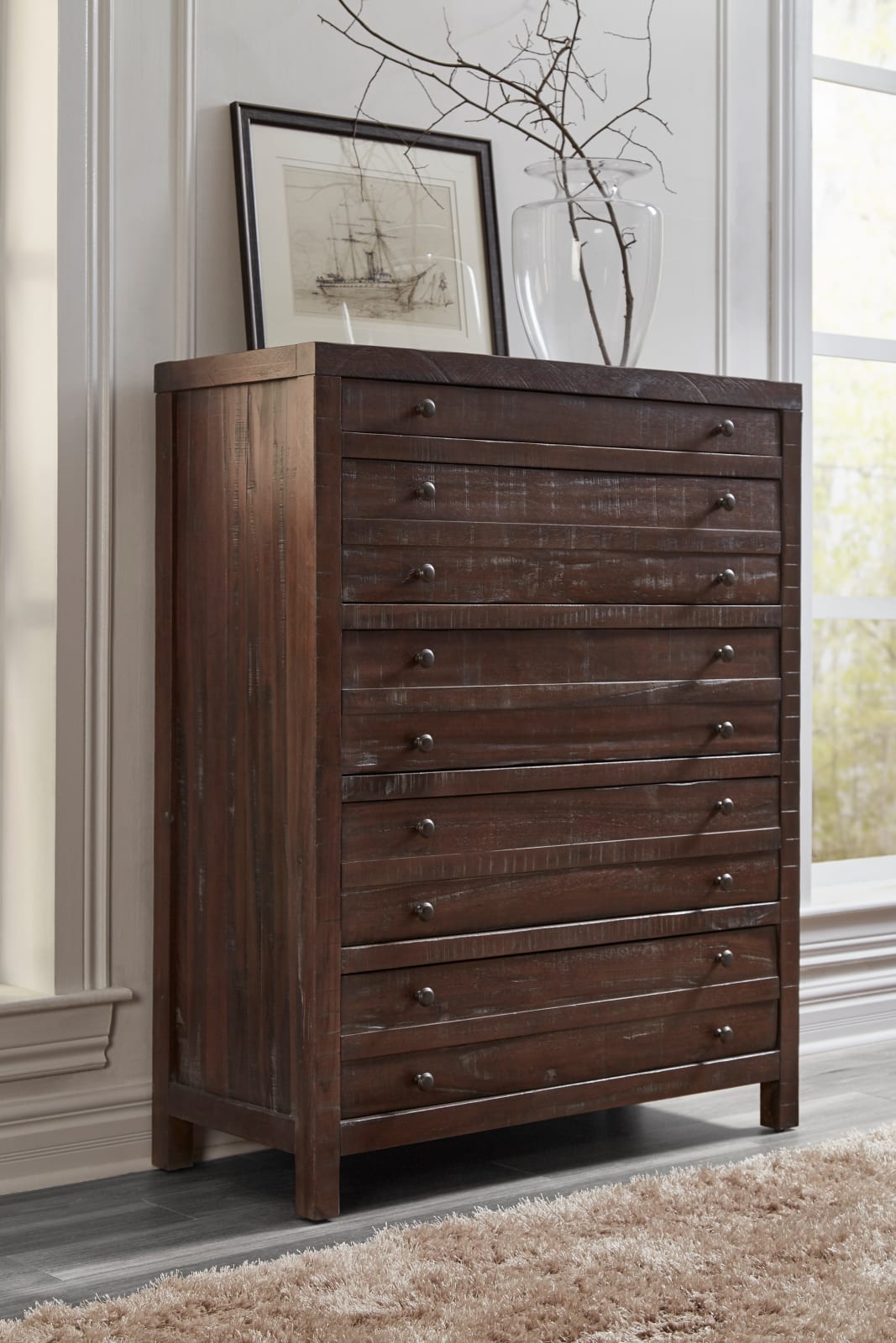 Townsend Five Drawer Solid Wood Chest in Java (2024)