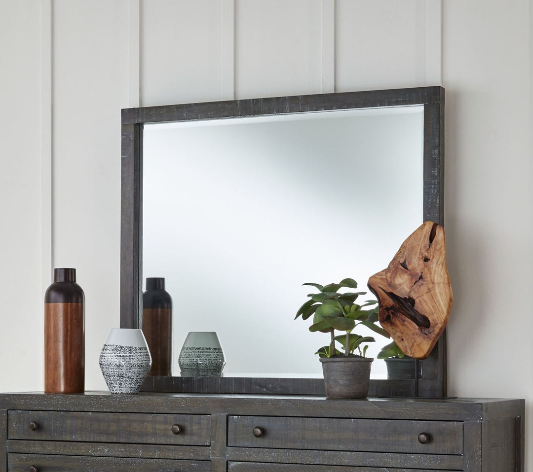 Townsend Solid Wood Beveled Glass Mirror in Gunmetal