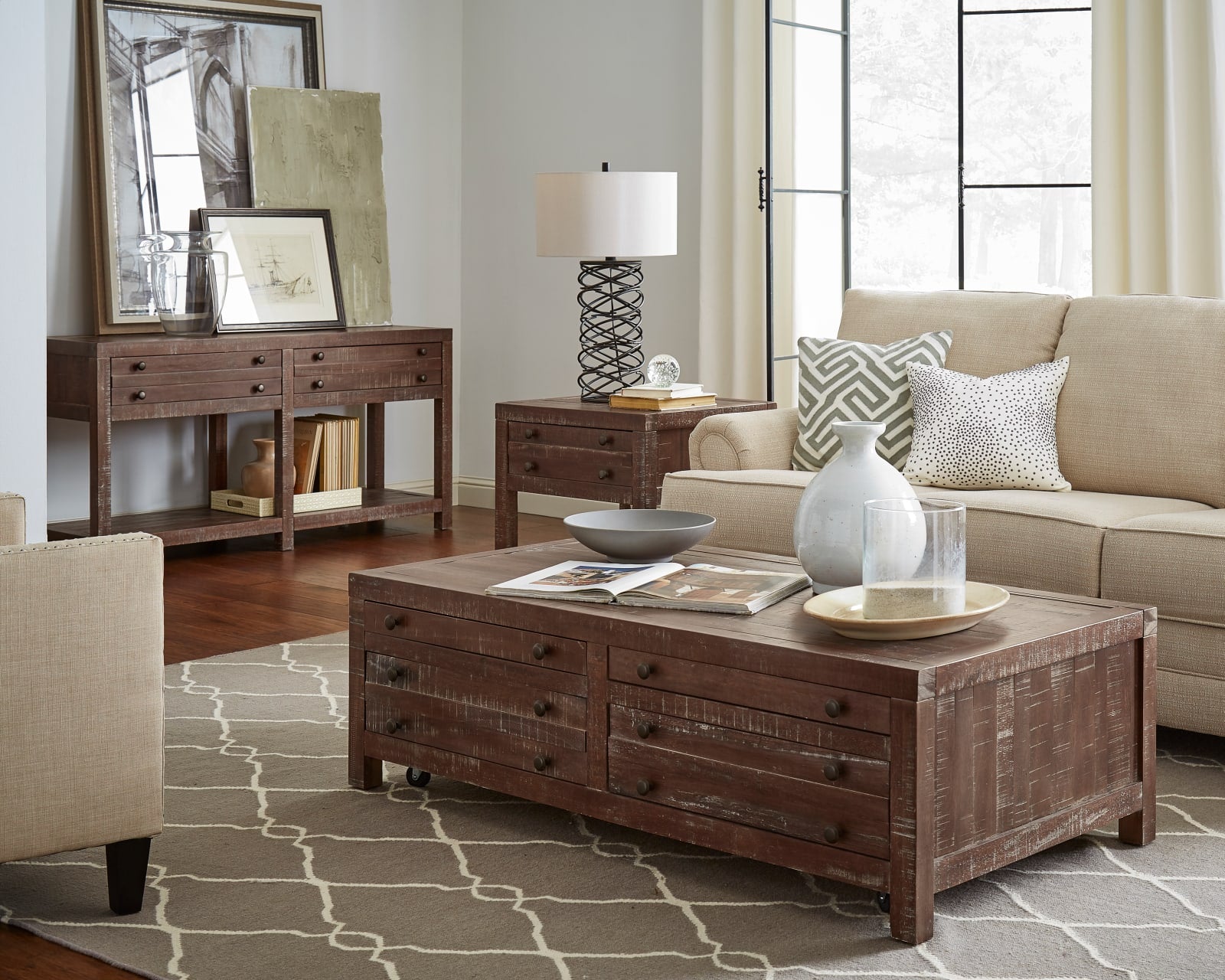 Townsend Solid Wood Castered Coffee Table in Java – view 2