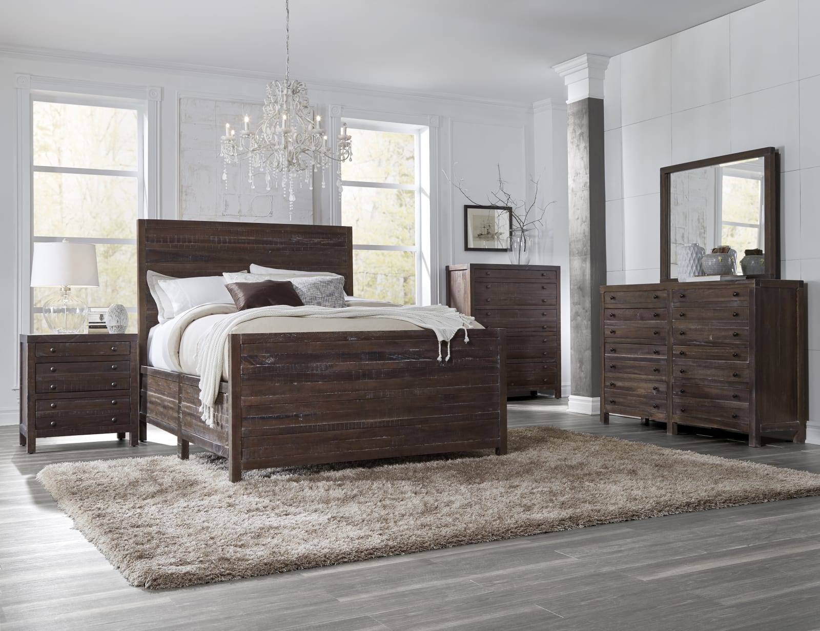 Townsend King-size Solid Wood Panel Bed in Java – view 2