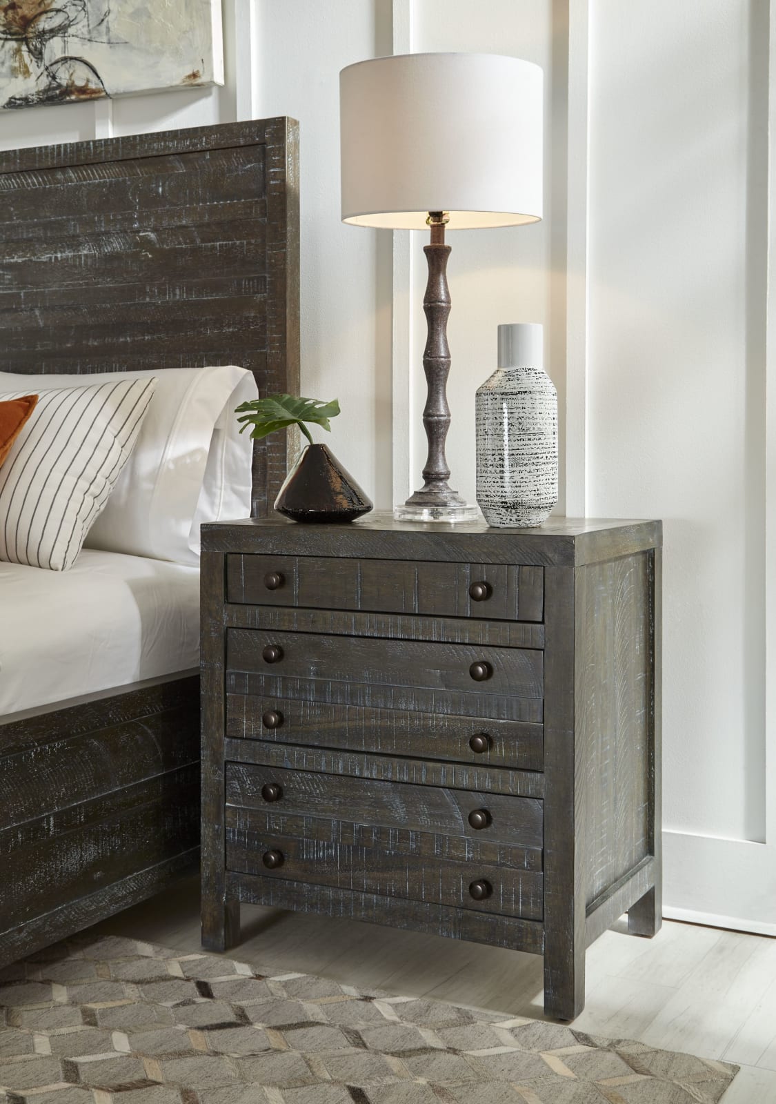 Townsend Solid Wood Three Drawer Nighstand in Gunmetal