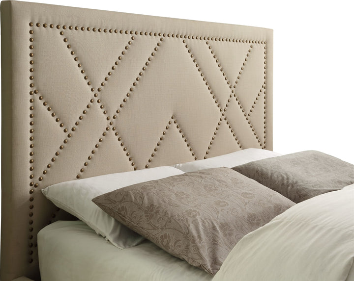Vienne Full-size Nailhead Patterned Upholstered Headboard in Powder – view 4
