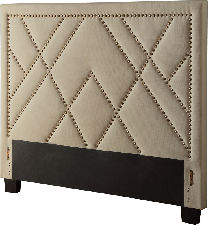 Vienne Full-size Nailhead Patterned Upholstered Headboard in Powder – view 5