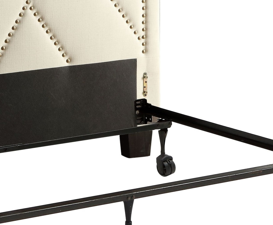 Vienne Full-size Nailhead Patterned Upholstered Headboard in Powder – view 8